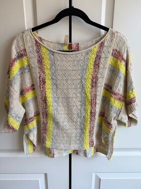 Anthropologie Knit Scoop-Neck Tee with Yellow & Red Stripes